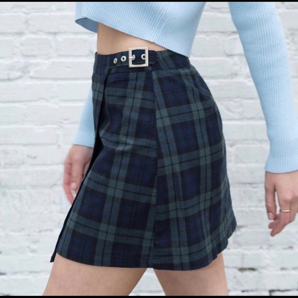 Brandy Melville Blue Green Emerson Plaid Skirt